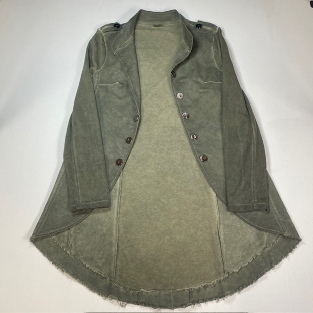 Suzy D London Olive Green Mineral Wash Military High-Low Jacket Italy Womens L